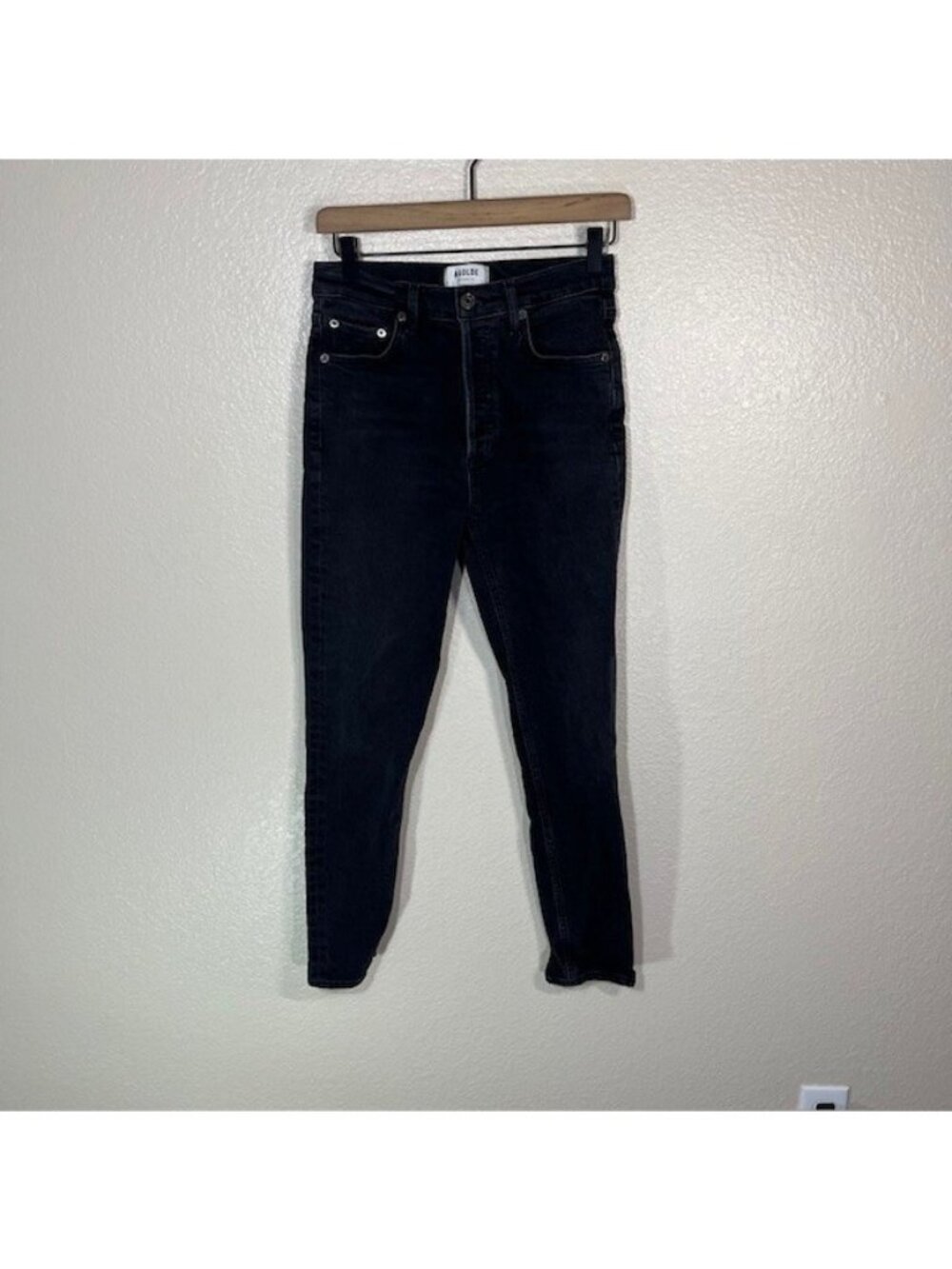 AGOLDE Jeans Womens 25 Nico Skinny Black Denim Button Fly
